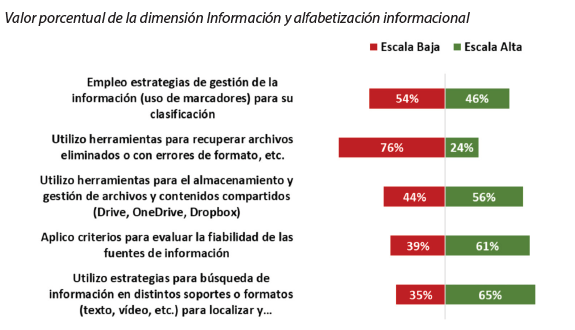 Valor porcentual de la dimensión Información y alfabetización informacional