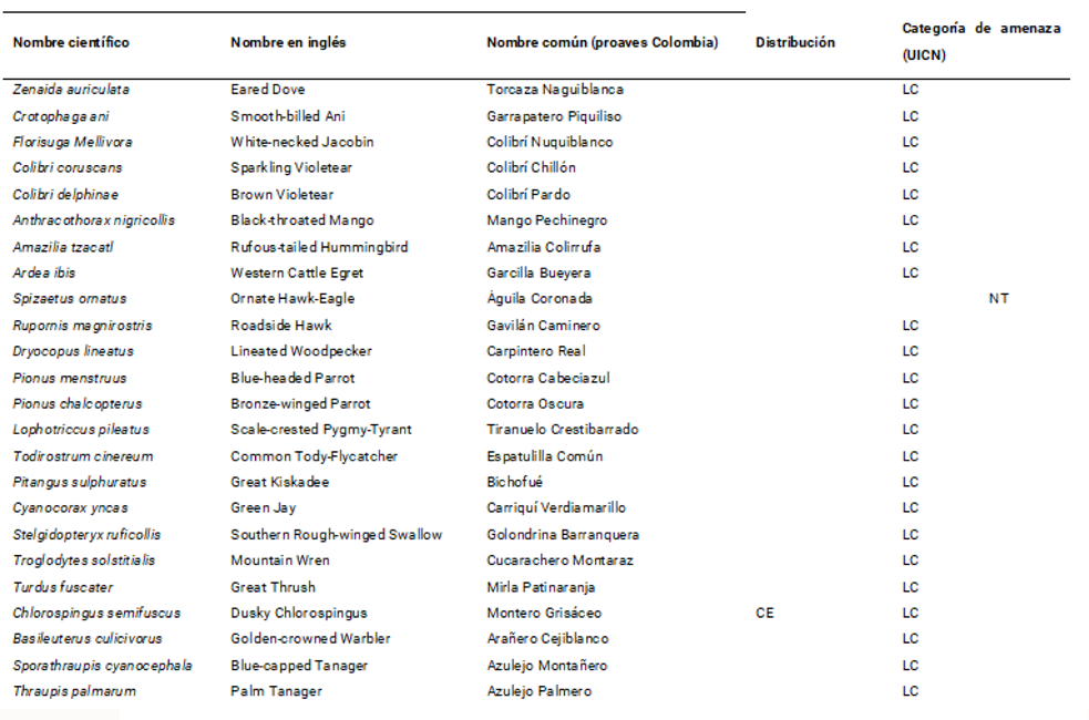 Tabla 2. Especies colonizadoras en San Antonio-Km 18 durante 100 a&ntilde;os (Palacio et al.,2017) presentes en finca La Florida.