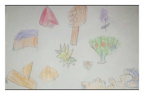 Desenho com elementos ligados ao mundo natural.
