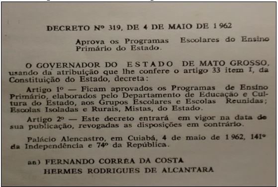 Decreto n. 319 - Programas de Ensino,1962.