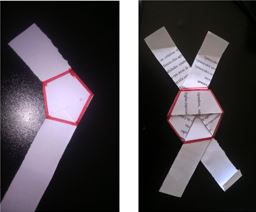 Pentágono (a esquerda), com uma fita, e hexágono
(a direita) com duas fitas.