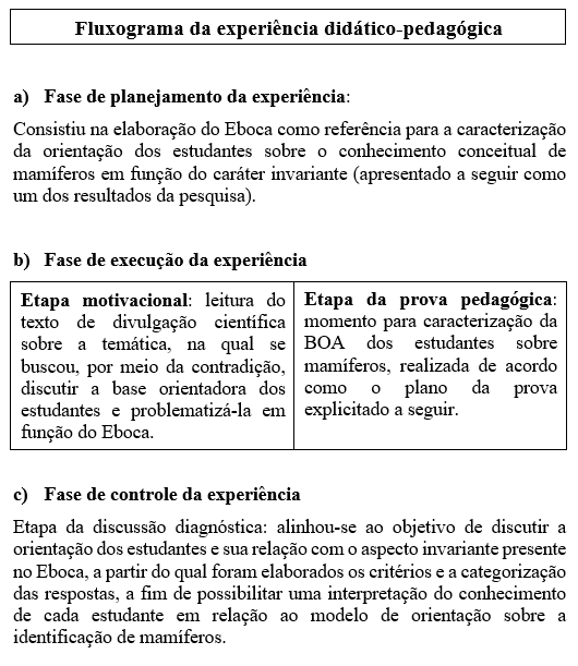 Fluxograma das fases da experi&ecirc;ncia
did&aacute;tico-formativa