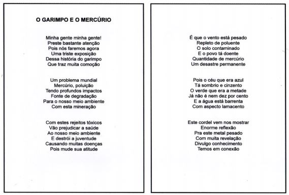  Cordel “G”: Garimpo e mercúrio: impactos ambientais e saúde
humana