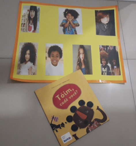Cartaz Diferentes tipos de cabelo e
  livro “Tóim, cadê você?”