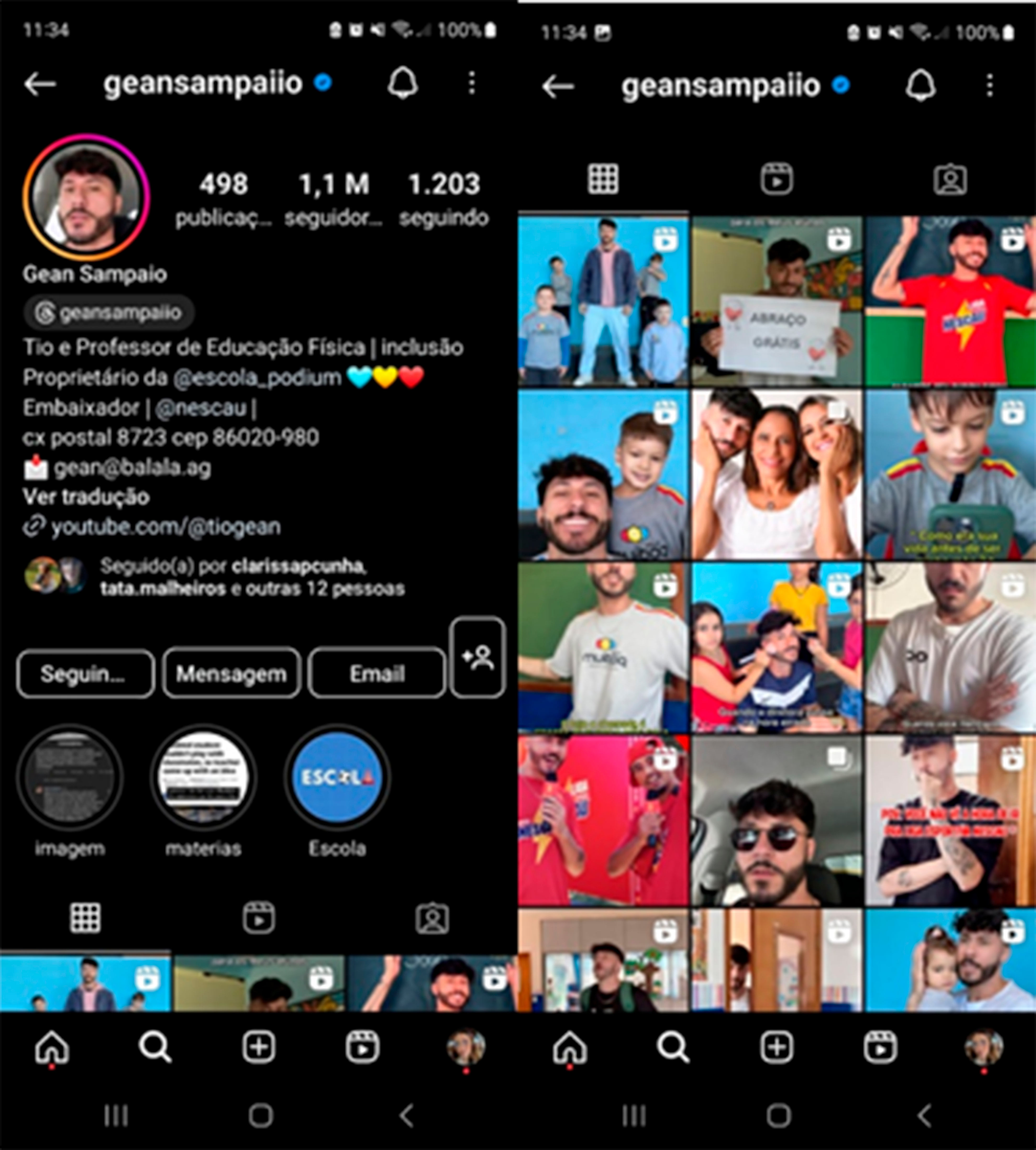 Print da tela do Instagram
