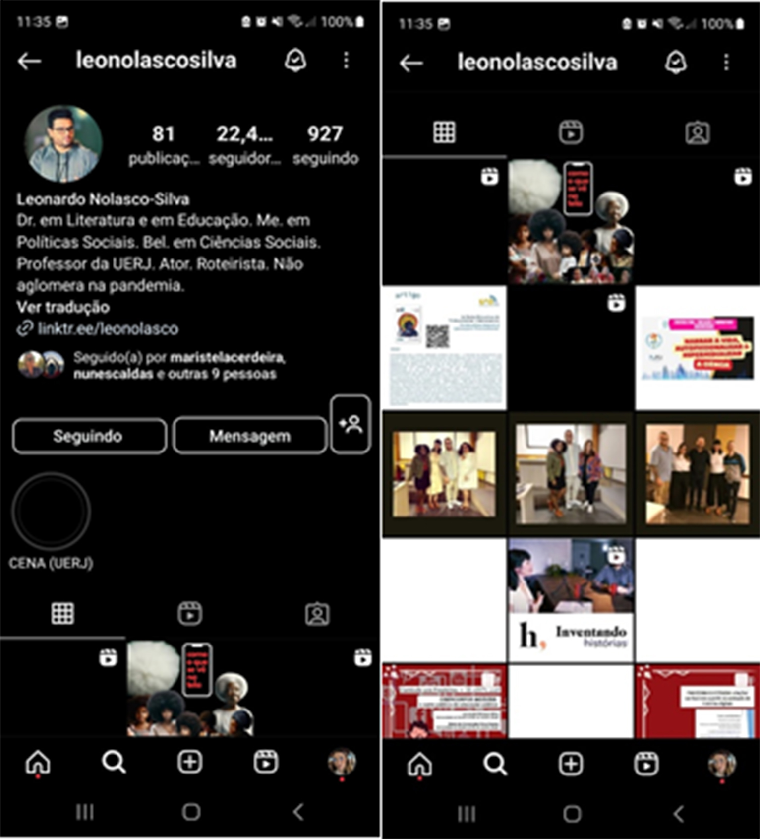 Print da tela do Instagram
