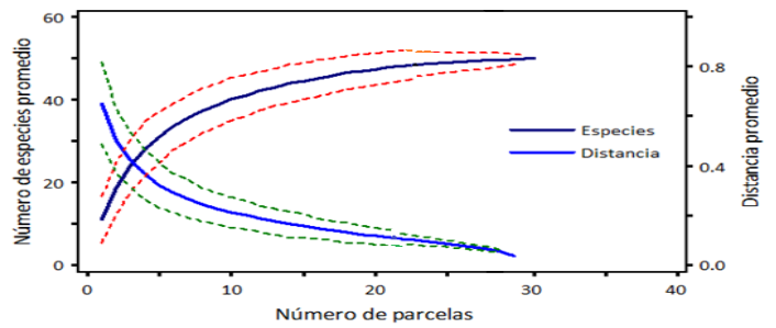Curva &aacute;rea/especies para el bosque de ribera del r&iacute;o los Pl&aacute;tanos.