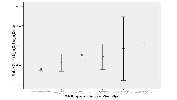 Media para ciclo de cultivo en campo
(SPSS 21)
