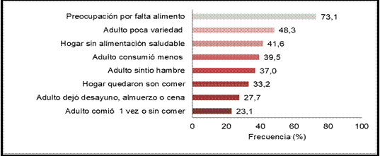Distribución porcentual de criterios de inseguridad alimentaria en adultos en el hogar