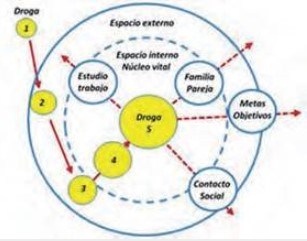 Dominio de la droga en la estructura familiar (consumo
adictivo). Leyenda: (1) consumo
experimental; (2) consumo ocasional; (3) consumo
habitual; (4) consumo perjudicial; (5) consumo dependiente. Fuente: Rojas-Jara C, 2018.