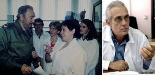 Izquierda: Comandante Fidel Castro Ruz conversando con M. Teresa Correa Vidal durante la inauguración del Laboratorio Antidoping de la Habana el 13 de febrero del 2001,: Derecha Dr. Mario José Granda Fraga.