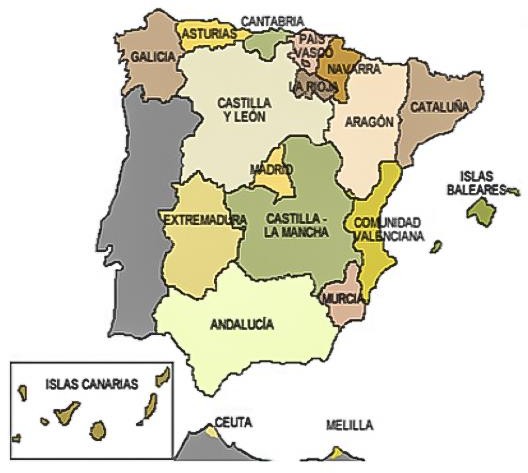 Mapa político: Comunidades Autónomas españolas