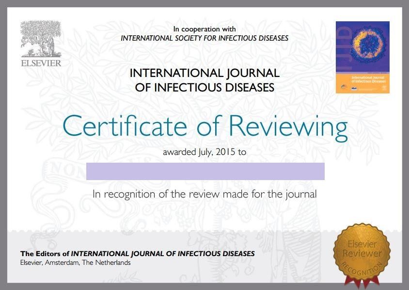 Diploma acreditativo del revisor de Elsevier.

 