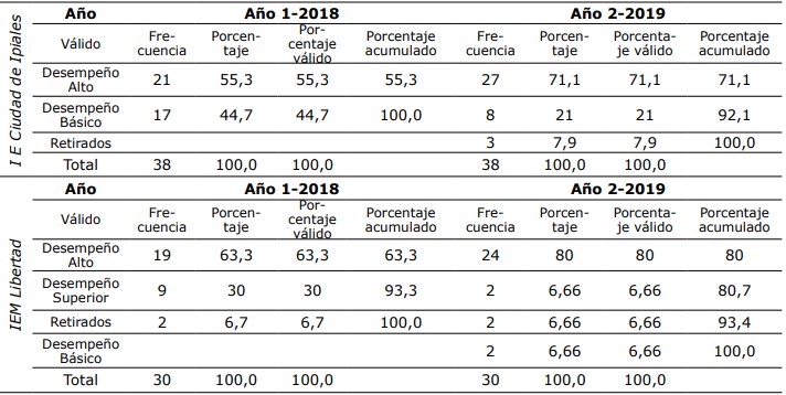 Rendimiento académico. Consolidado final año
2018-2019