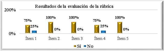 Resultados de la evaluación a través de la rúbrica