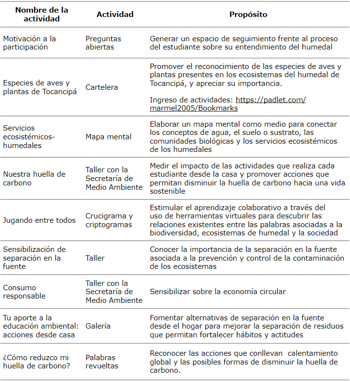 Descripción de actividades de desarrollo