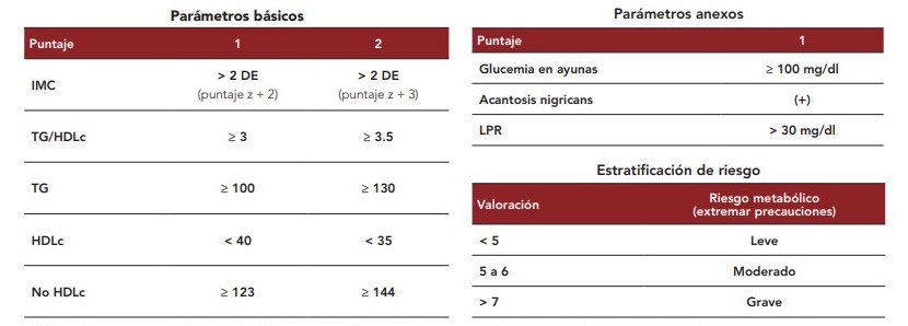 Visualización del puntaje propuesto (con parámetros básicos, anexos y estratificación de riesgo).