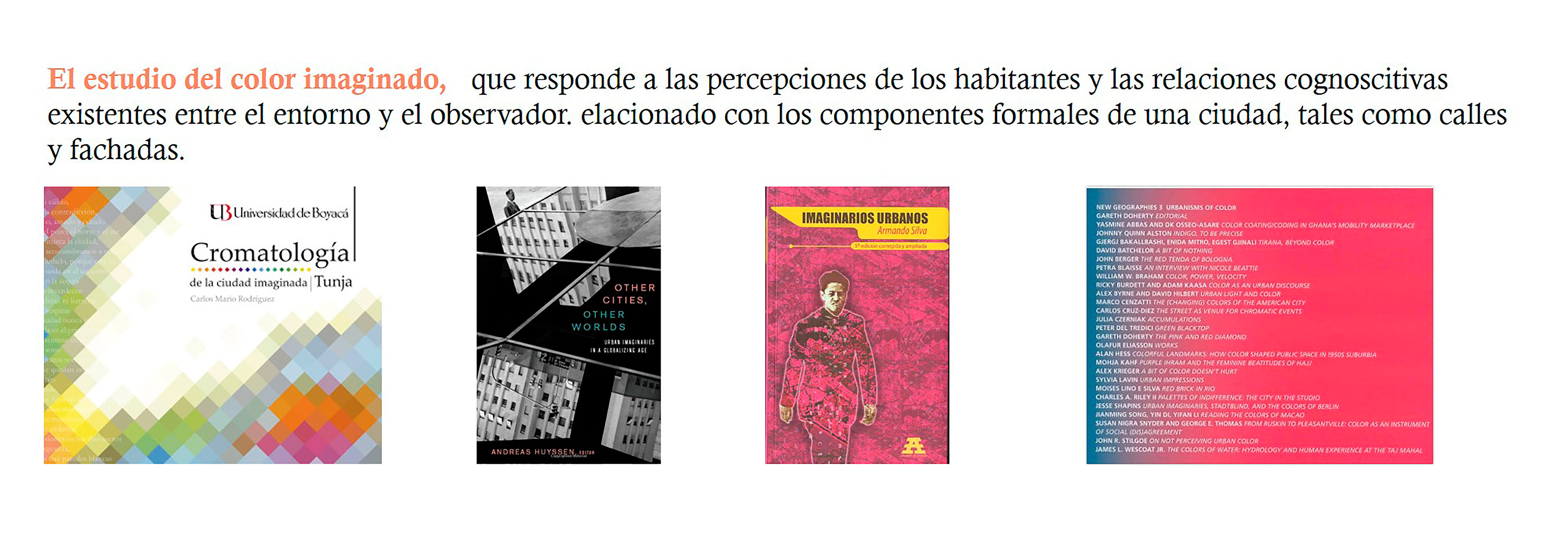 Portadas de publicaciones cuyos enfoques parten desde el estudio de los imaginarios urbanos o la percepción no tangible del color.