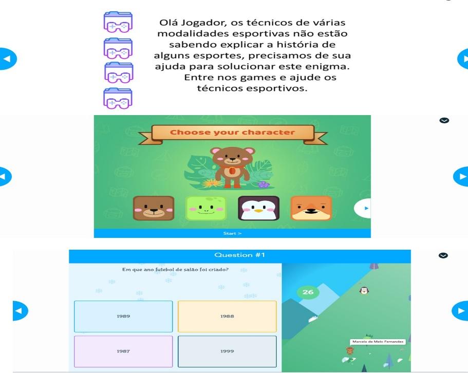 Storytelling avatar e quiz – abertura e atividade do game sobre a história dos esportes no Nearpod