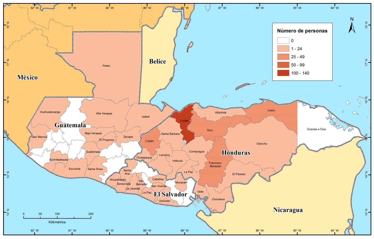 Departamentos de residencia en Centroamérica de
los migrantes al momento en que se unieron a la caravana