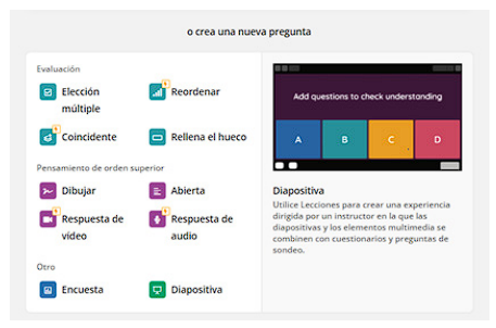 Ventana de trabajo con opciones de respuesta. Fuente: tomado de
https://quizizz.com/