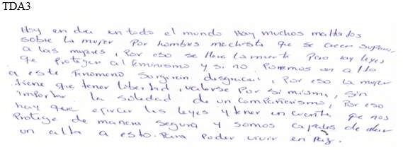 Texto escrito por los estudiantes (TDA3).