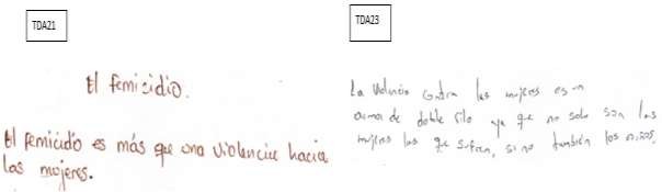 Textos transcritos por los estudiantes (TDA21 y TDA23). 

 