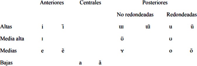 Fonemas vocálicos del waunana. Sistema amplio