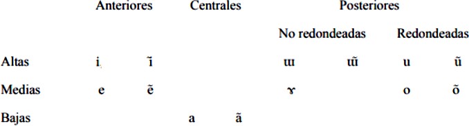 Fonemas vocálicos del waunana. Sistema reducido