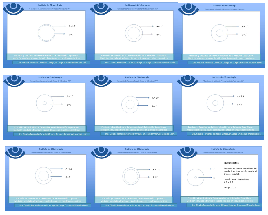 Figura 6. Fichas gráficas, representación de dos círculos concéntricos en nueve combinaciones diferentes del 0.1 al 0.9