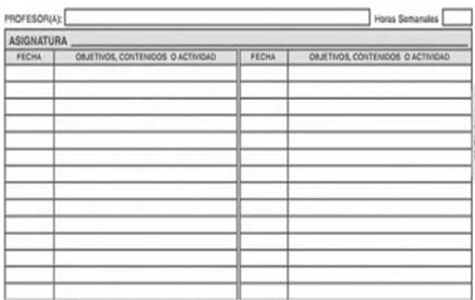  Ejemplo de leccionario f&iacute;sico en blanco
