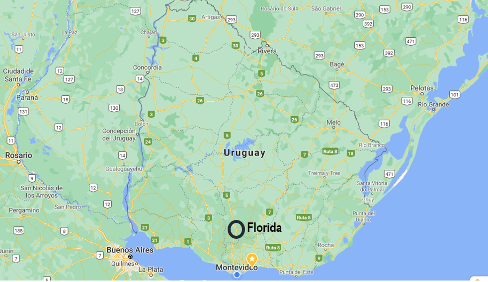 Ubicación de Florida dentro del territorio uruguayo.