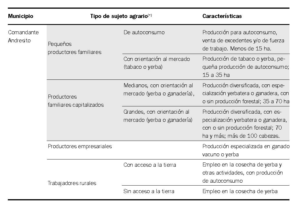 Municipio de Comandante Andresito. Estructura agraria seg&uacute;n tipo de sujeto