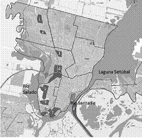 Localizaci&oacute;n de las principales villas de emergencia de la ciudad de Santa Fe