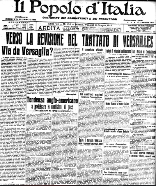 Edi&ccedil;&atilde;o do Il Popolo d&rsquo;Italia que traz no canto direito o pequeno programa do Fasci