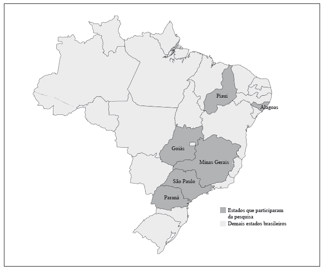 Localiza&ccedil;&atilde;o geogr&aacute;fica dos Estados brasileiros que participaram da pesquisa