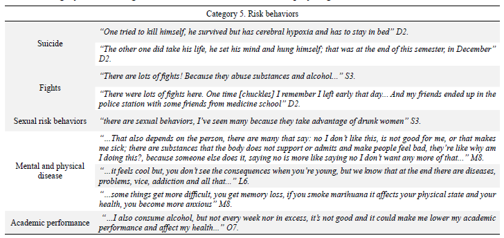 Category and subcategories of risk behaviors and effects of polydrug use