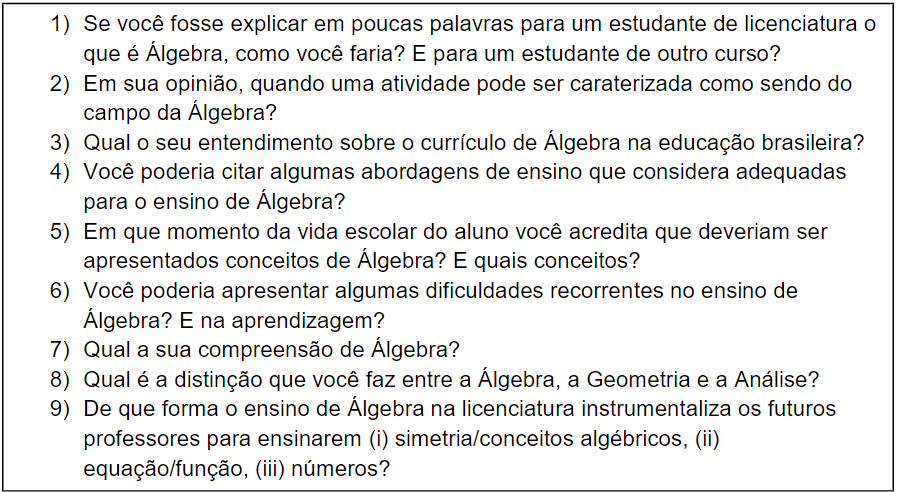 Questionário utilizado nas entrevistas com os professores formadores 