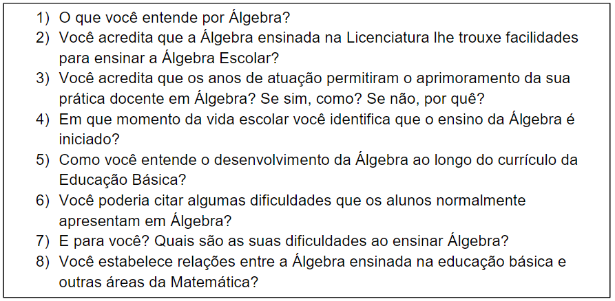 Questionário utilizado nas entrevistas com os professores da Educação
Básica 