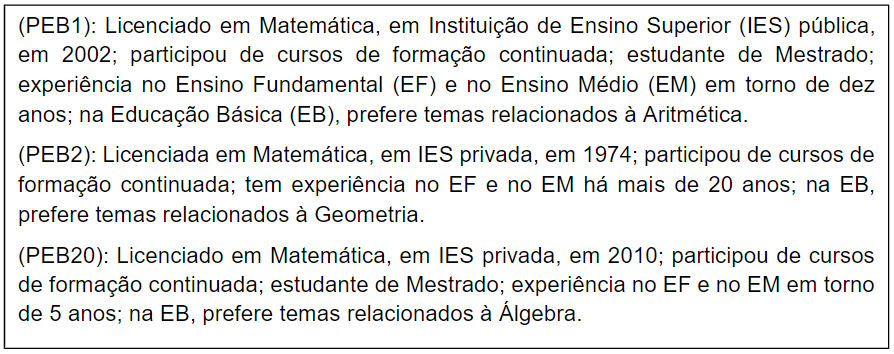 Perfil de três professores da Educação Básica (PEB)[5]