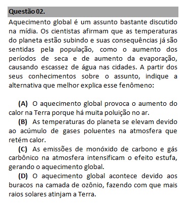 Questão 02 -Questões Ambientais. 