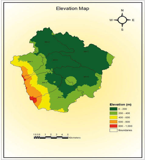 Figure 2. Elevation Map of Gubawan Watershed
			
