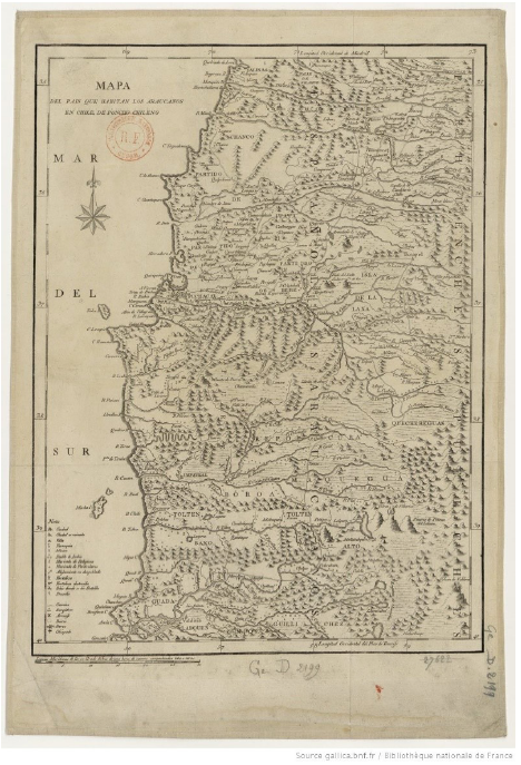 Juan Ignacio Molina, Mapa del país
que habitan los Araucanos en Chile, de poncho chileno (1795).