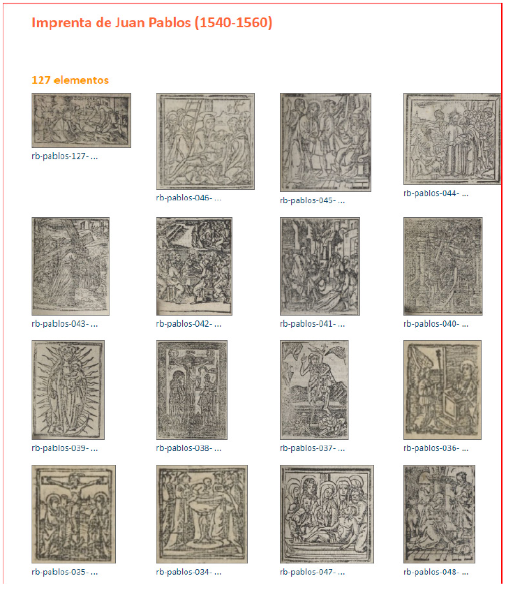 Captura del mapa de imágenes de la
imprenta de Juan Pablos (1540-1560) en el Repositorio “Biblioiconografía
mexicana de los siglos XVI y XVII”.
