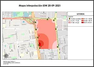 Mapa de IDW de la jornada diurna.