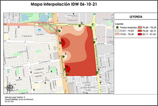 Mapa de IDW jornada nocturna