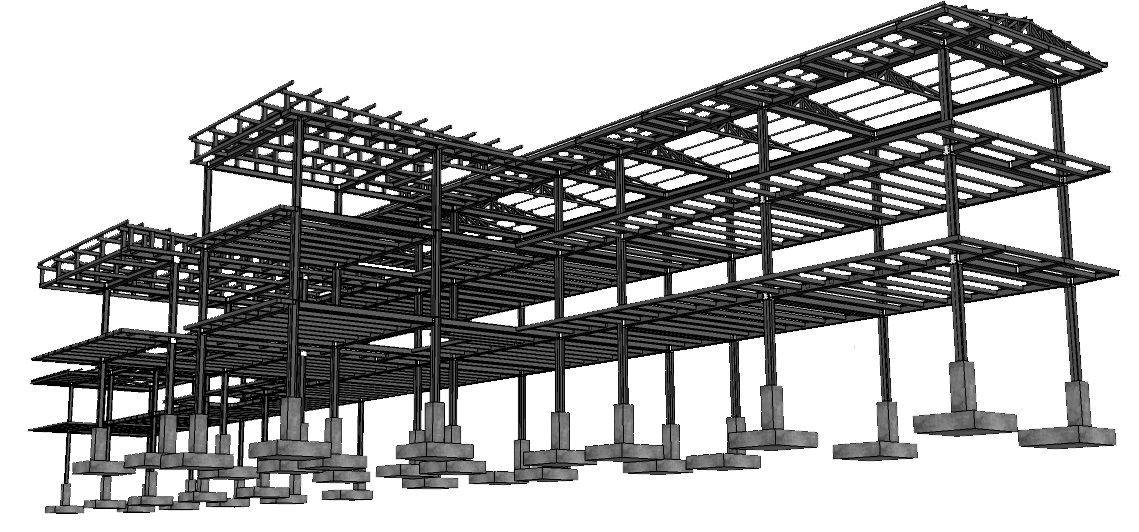 Representación tridimensional del sistema estructural de la propuesta
final