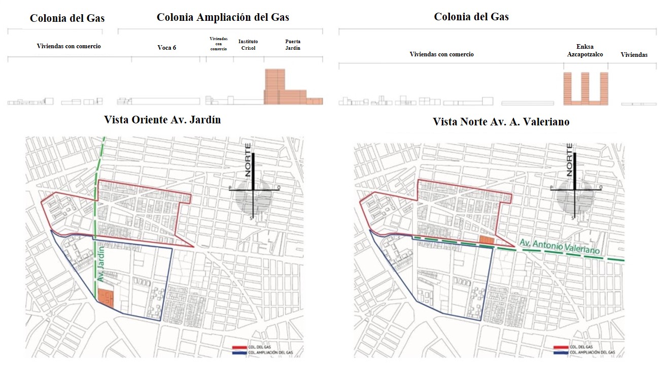 Vistas con relación a las alturas en la Avenida Jardín
y la Avenida Antonio Valeriano en las colonias Del Gas y Ampliación del Gas.