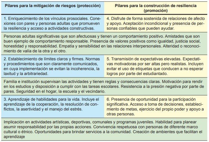 Interrelación entre pilares para la mitigación de los riesgos y pilares que construyen resiliencia
