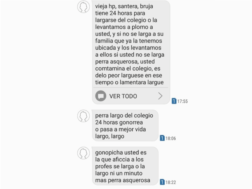 Fragmento de amenaza recibida por la directora escolar
